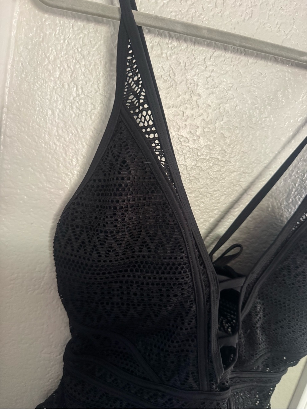 Black Crochet Lace One-Piece Swimsuit - Picture 3 of 13